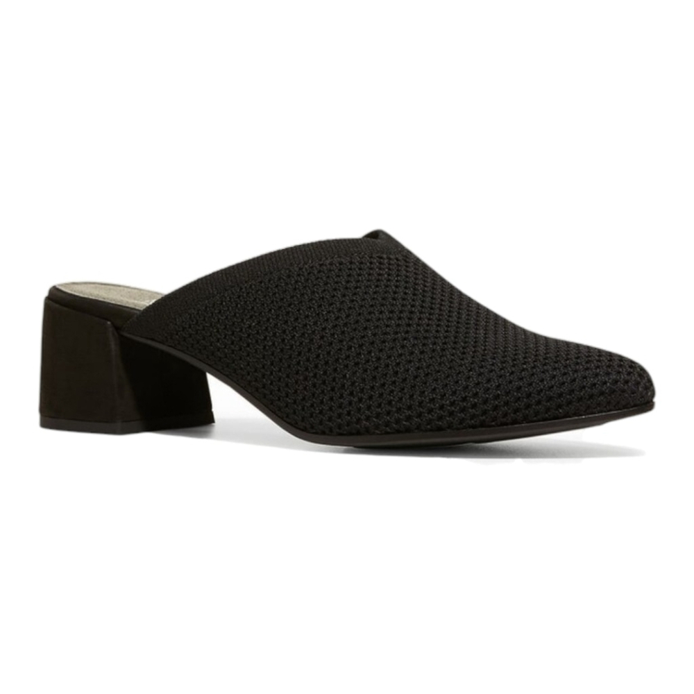 Eileen Fisher Block Heel Mule Gest Stretch Knit Pointed Toe Slip On Shoe 8.5